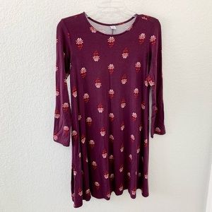 Old navy long sleeve maroon swing dress xs